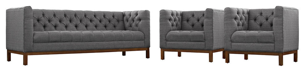 Modern Gray Panache Living Room Set Upholstered Fabric, 3-Piece Set
