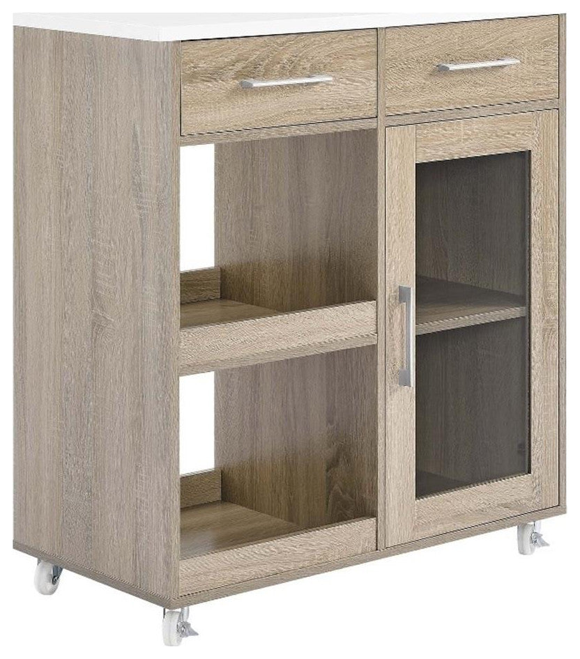 Modway Wood Culinary Kitchen Cart with Spice Rack in Oak and White