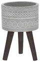 10" Tribal Fiberglass Planter, Grey