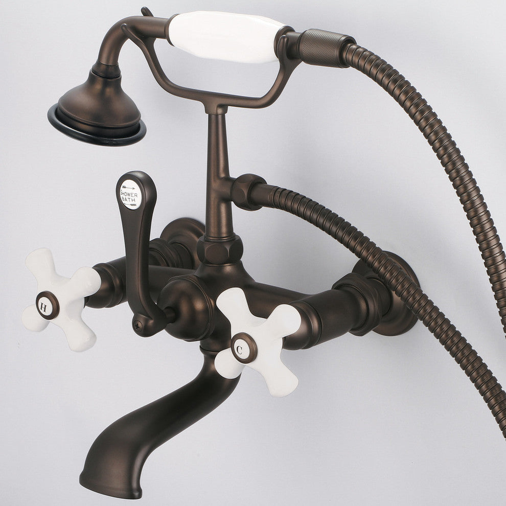 Vintage 7" Spread Wall Mount Tub Faucet & Handheld Shower, Cross handles
