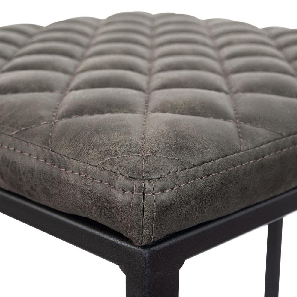 LeisureMod QS29GR Quincy Quilted Stitched Leather Bar Stools With Metal Frame