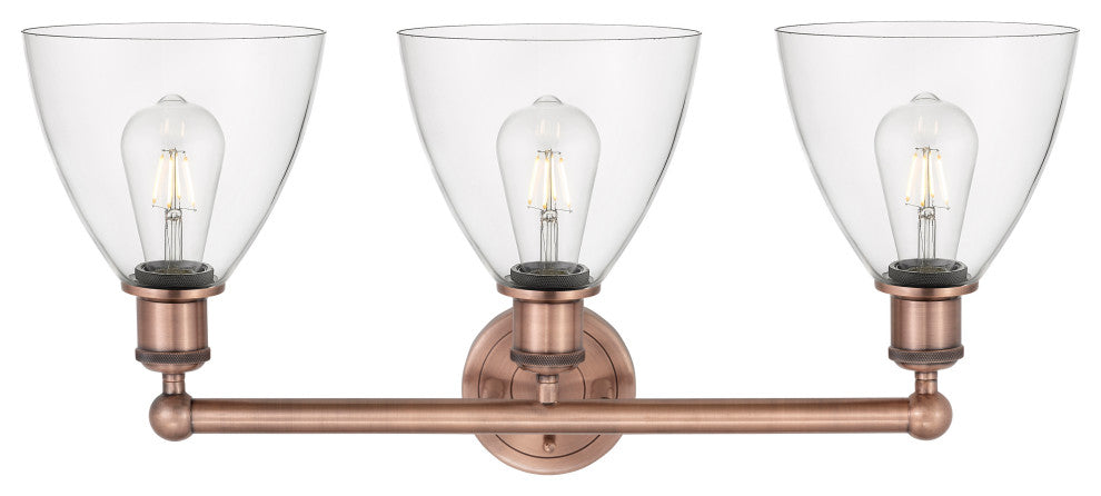 Bristol Glass 3-Light 26" Bath Vanity Light, Antique Copper Finish, Clear Shade