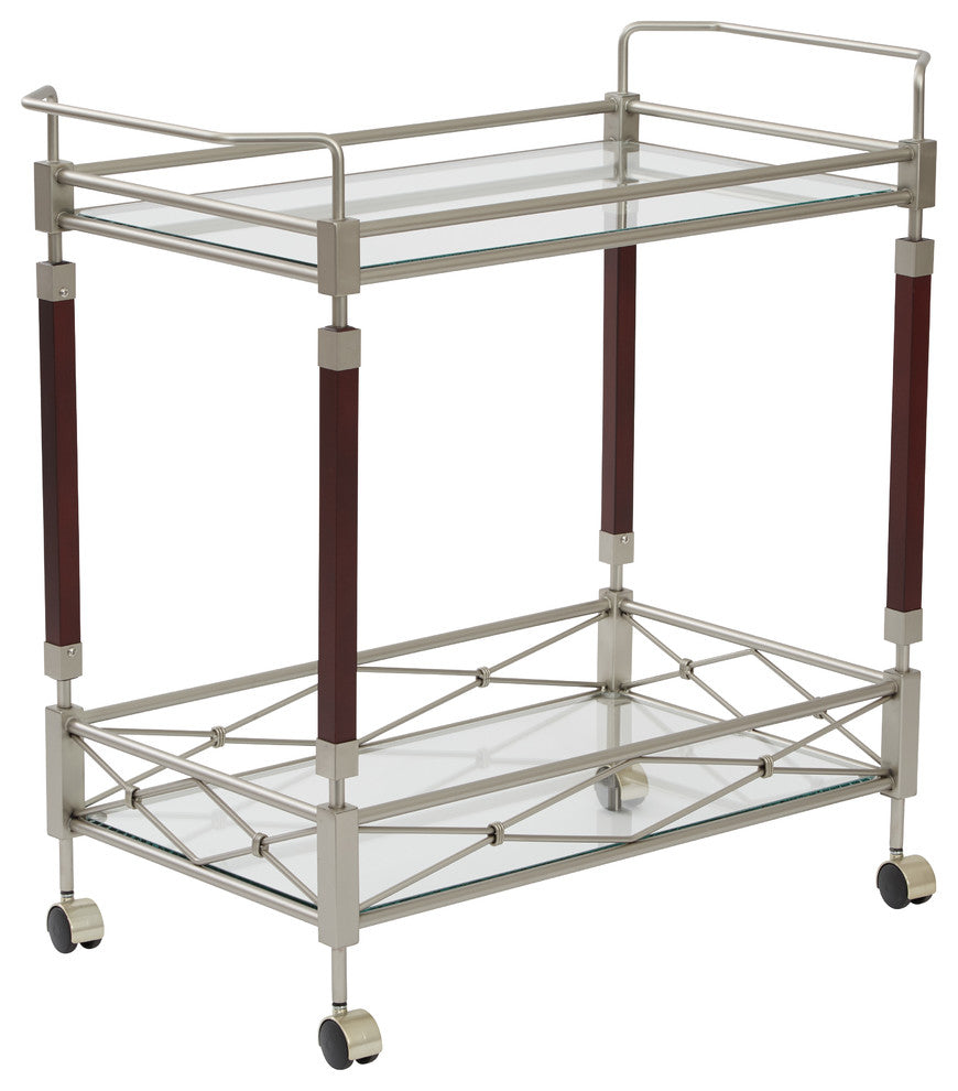 Melrose Serving Cart with Nickel Brush Metal Frame