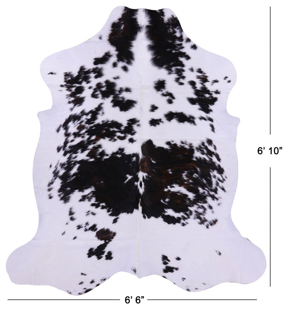 6' 10" X 6' 6" Black and White Natural Cowhide Rug C2285