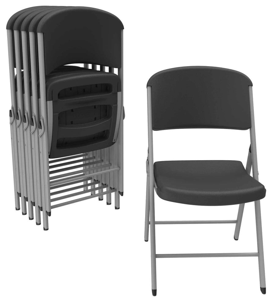 Set of 6 Folding Chair, Indoor or Outdoor Use, Metal Frame & Curved Seat, Grey