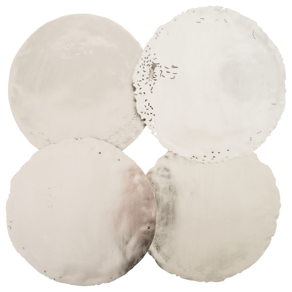 Galvanized Circle Wall Tiles, 4-Piece Set, Silver Leaf