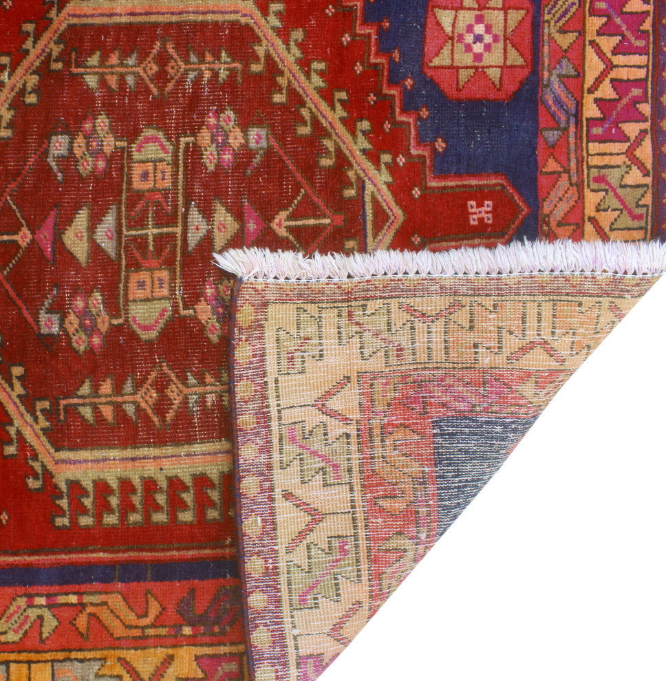 Fine Vintage Distressed Fatina Burgundy/Navy Runner, 3'11x10'3