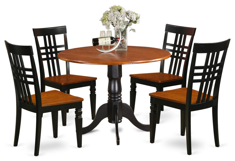 5 Pc Dining Room Set, Dining Table And 4 Dining Chairs In Black And Cherry