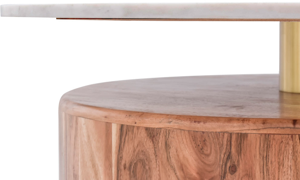 Stonewood Coffee Table, Marble Top, Acacia Wood Base