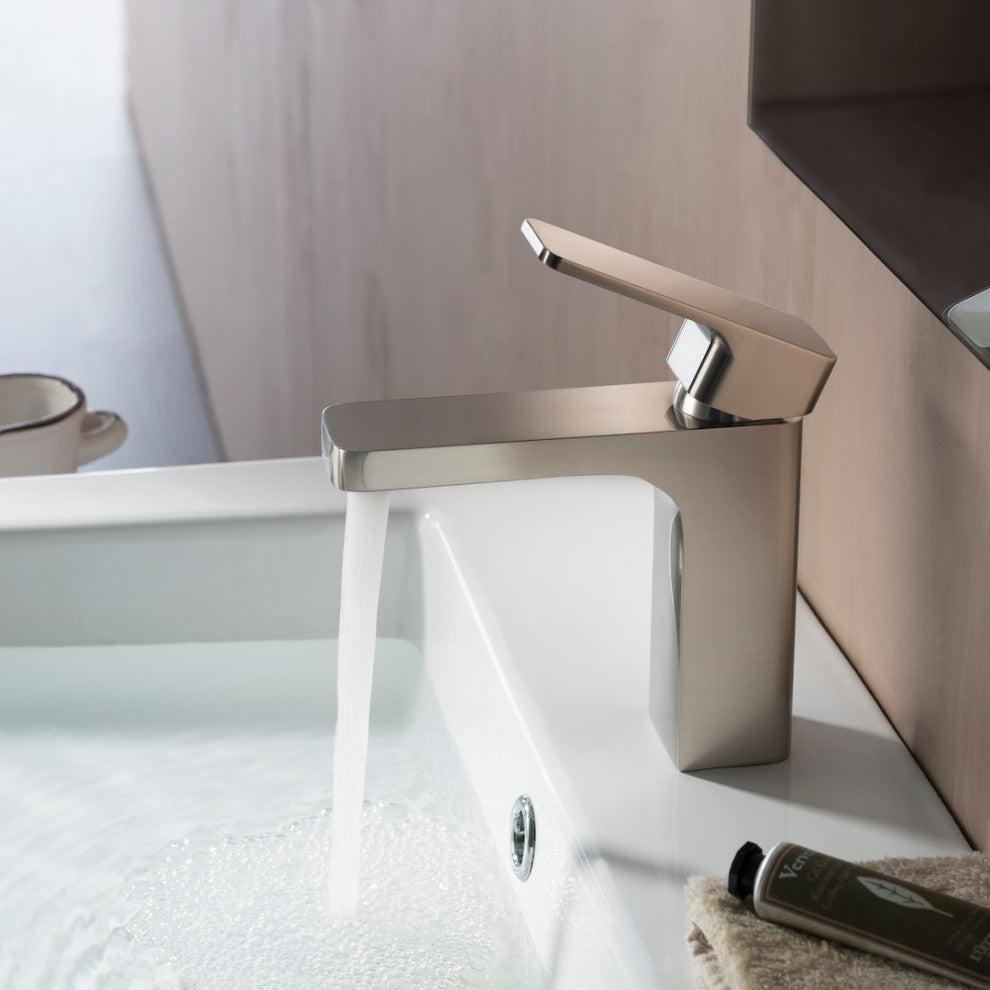 Blossom Brass Square Single Handle Bathroom Vanity Sink Faucet, Brush Nickel W/