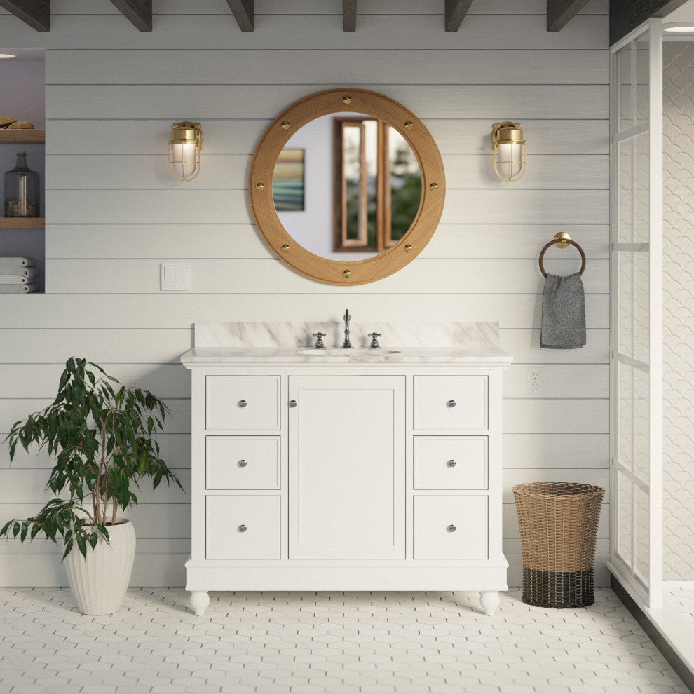 Bella 42" Bathroom Vanity, White, Carrara Marble
