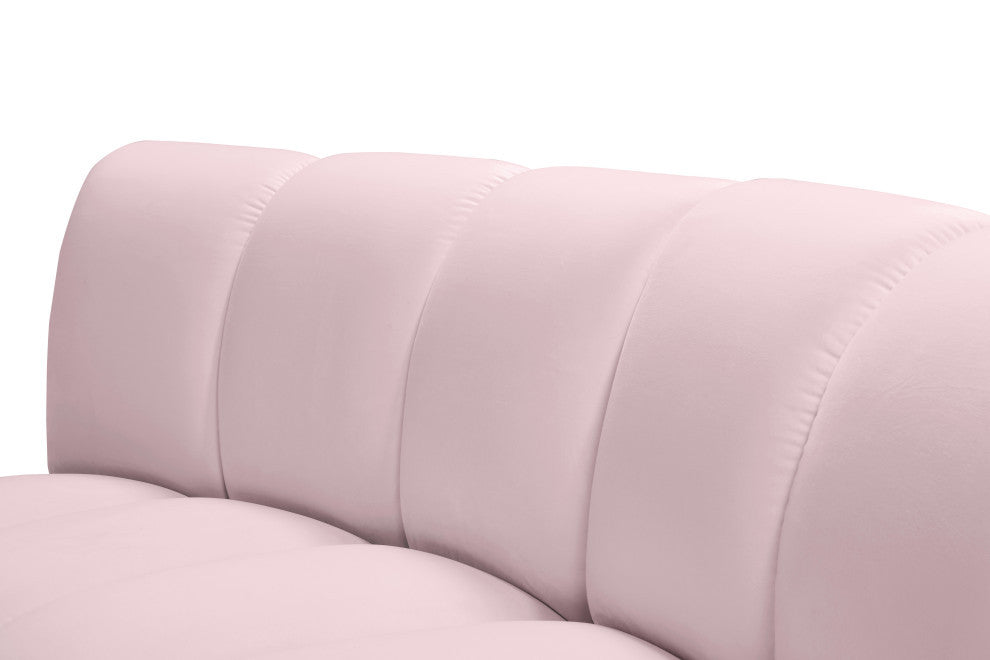 Infinity Channel Tufted Velvet Modular Chair, Pink, 6 Piece