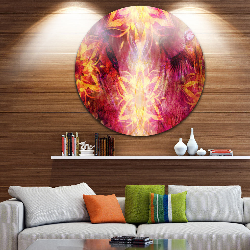 Titmouse Birds And Golden Mandala, Abstract Disc Metal Wall Art, 23"
