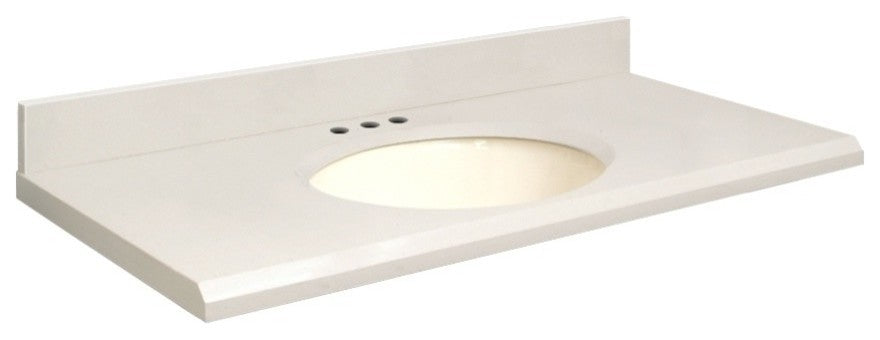 Quartz 25"x19" 1 Sink Vanity Top, White Bowl, Natural White, 8" Centerset