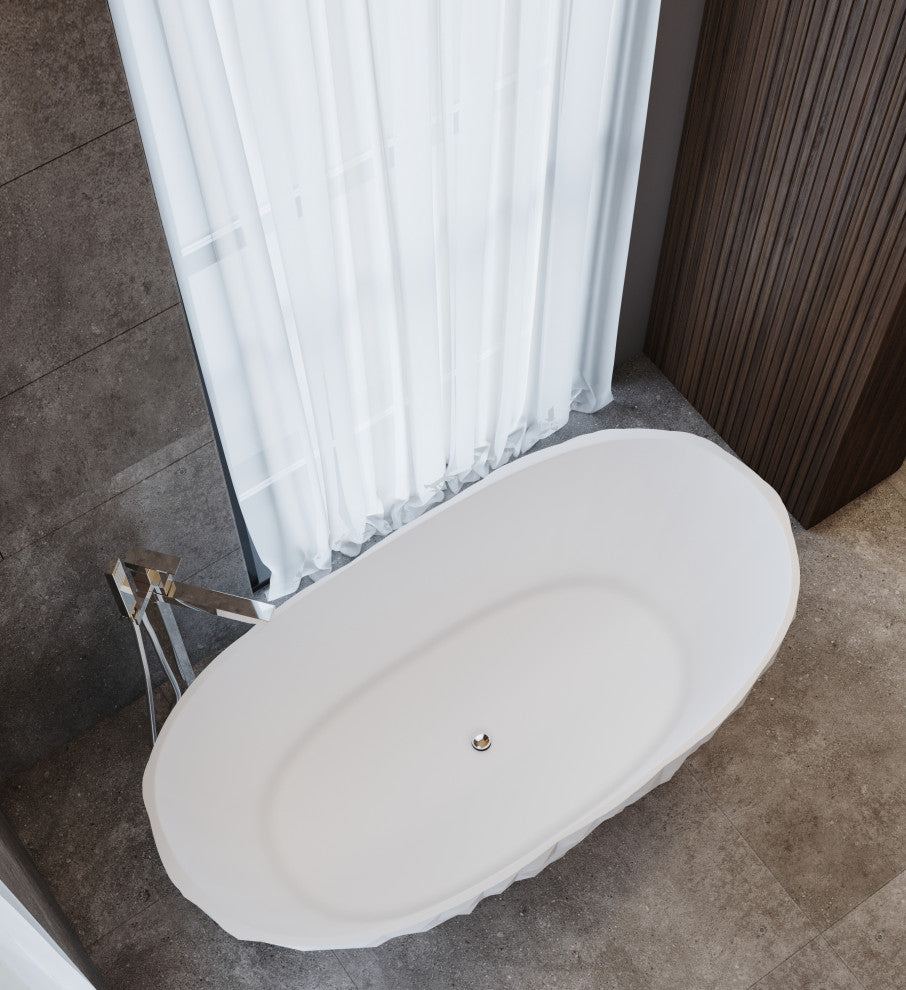 Knightsbrook 64" Freestanding Soaking Solid Surface Stone Resin Bathtub, White