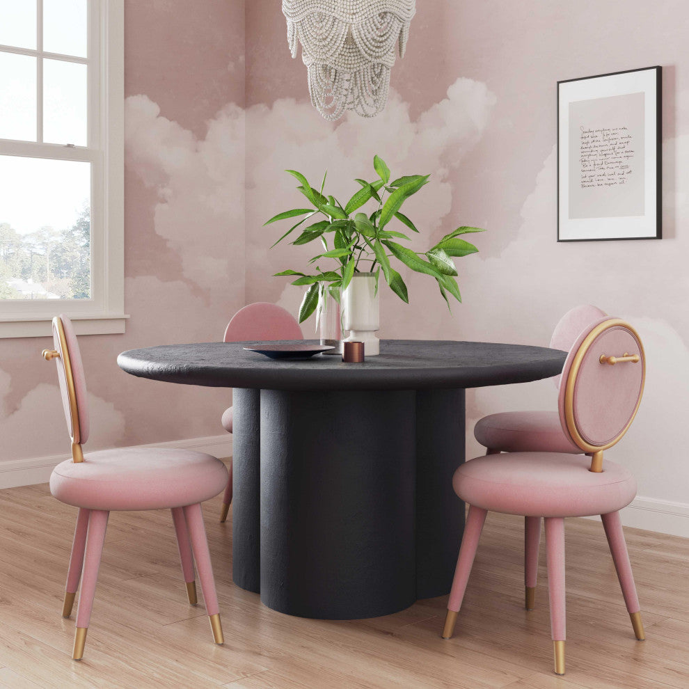 Elika Black Faux Plaster Round Dining Table, Eclectic Minimalst Outdoor Table