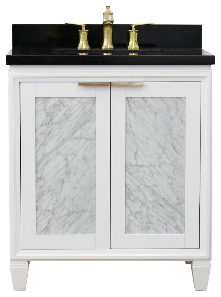 31" Single Sink Vanity, White Finish With Black Galaxy Granite