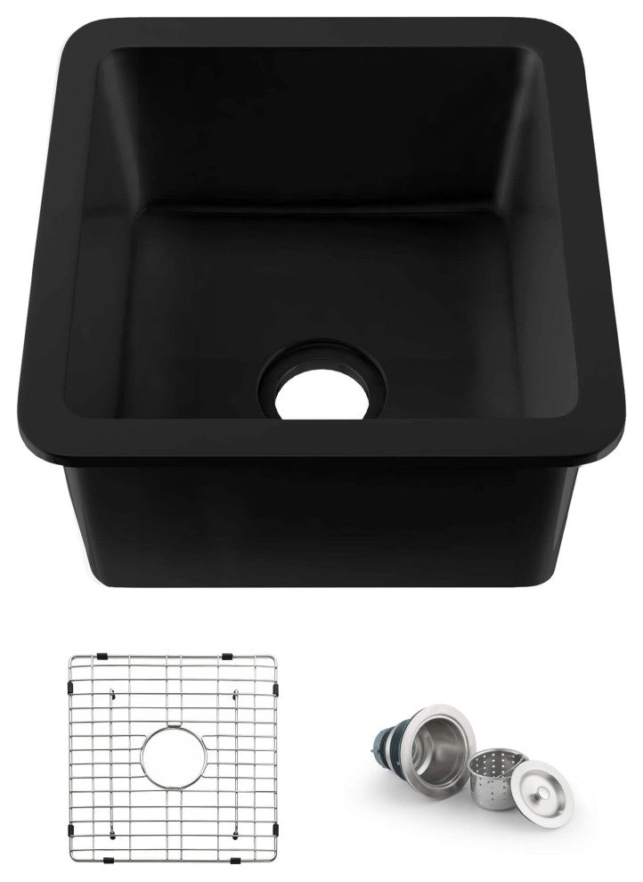 Pure 18" Fireclay Kitchen Undermount Single Bowl Sink, Matte Black
