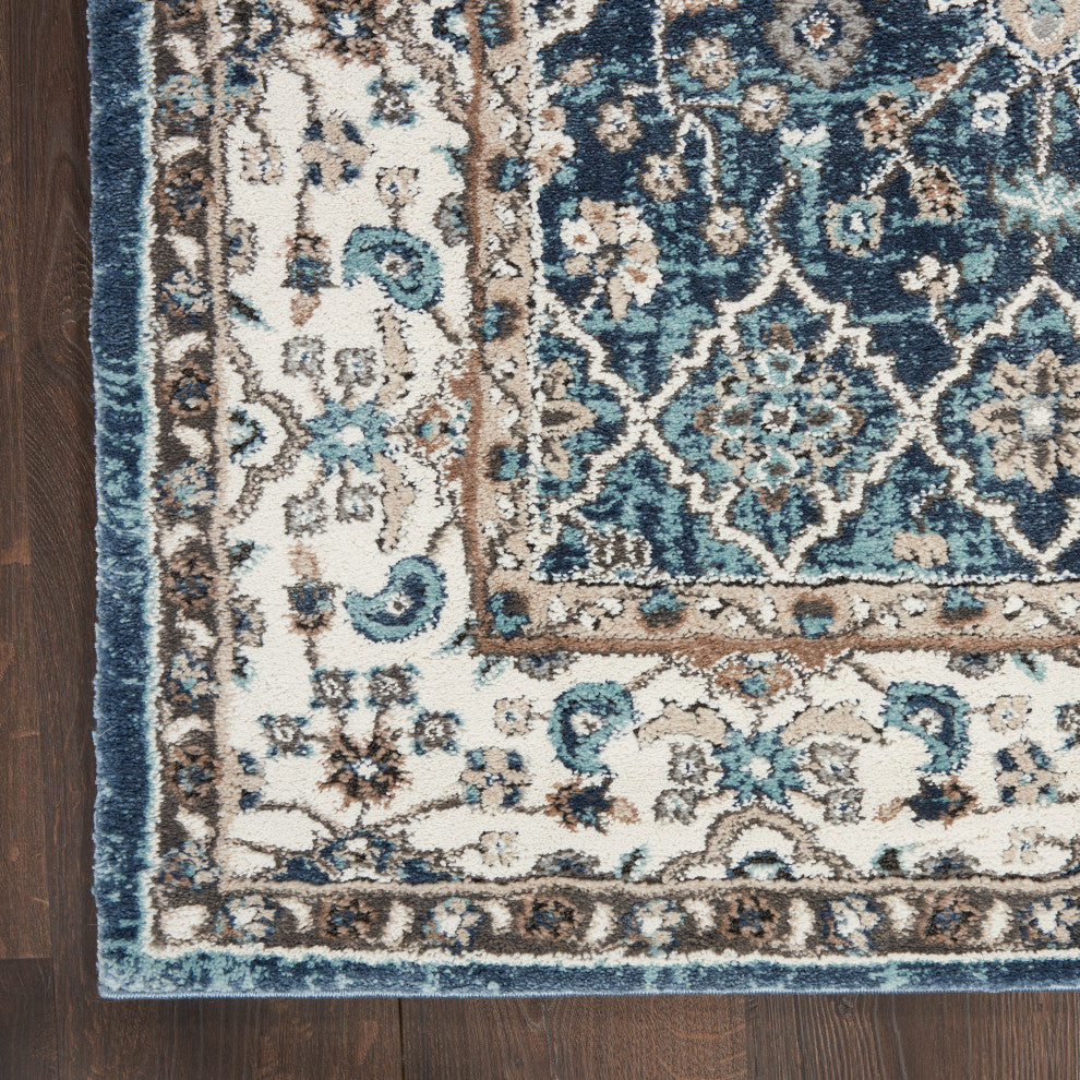Nourison American Manor 5'3" x 7'3" Blue/Ivory Bordered Indoor Rug, Blue/Ivory, 8' Runner, Bordered