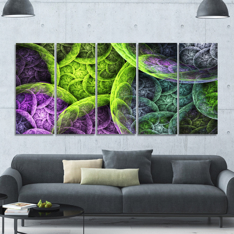 Green Pink Colorful Clouds, Abstract Canvas Art Print, 60"x28", 5 Panels