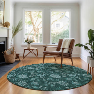 Premium Machine Washable Mayfield AMF680 Teal 8' x 8' Round Rug