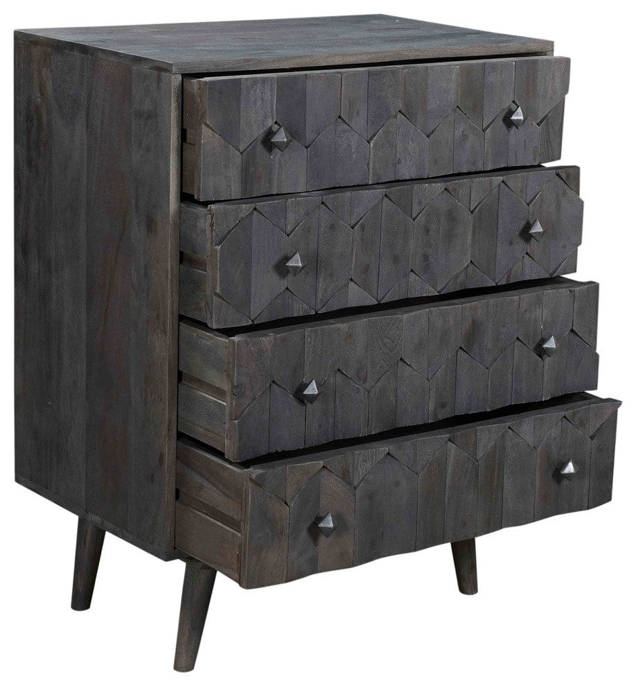 Front view showing drawers with openings; white background.