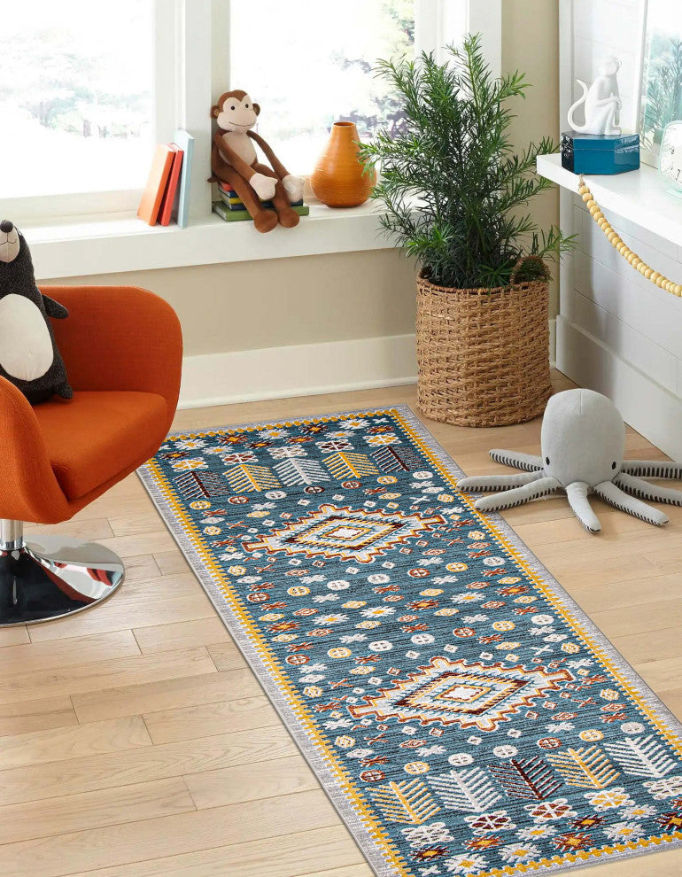 Aqua Gypsy Area Rug, Blue, 2'6"x8'
