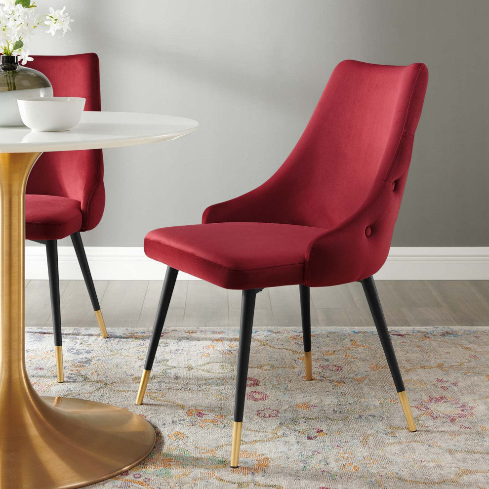 Tufted Side Dining Chair, Velvet, Red, Modern, Bistro Restaurant Hospitality