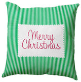Merry Christmas Ticking Accent Pillow, Bright Green, 18"x18"
