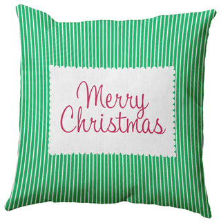 Merry Christmas Ticking Accent Pillow, Bright Green, 18"x18"