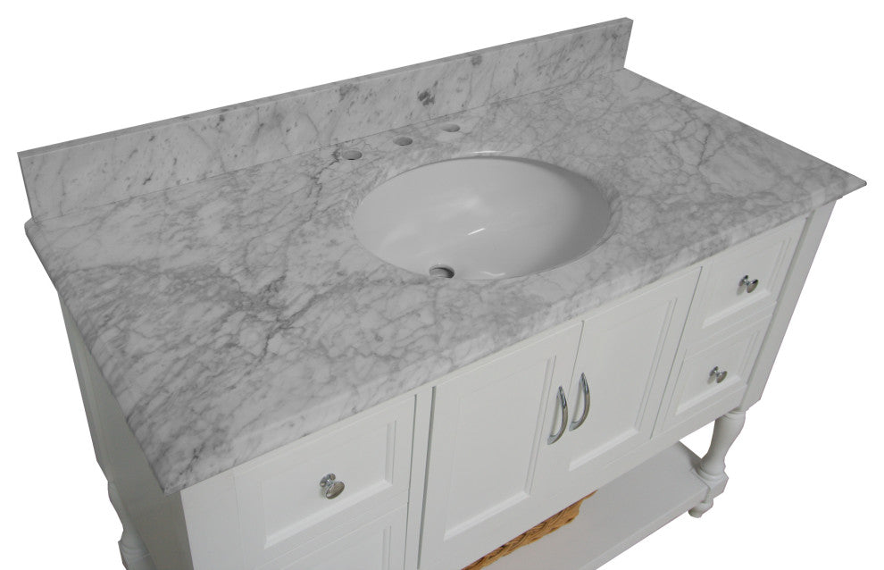 Beverly 48" Bathroom Vanity, White, Carrara Marble