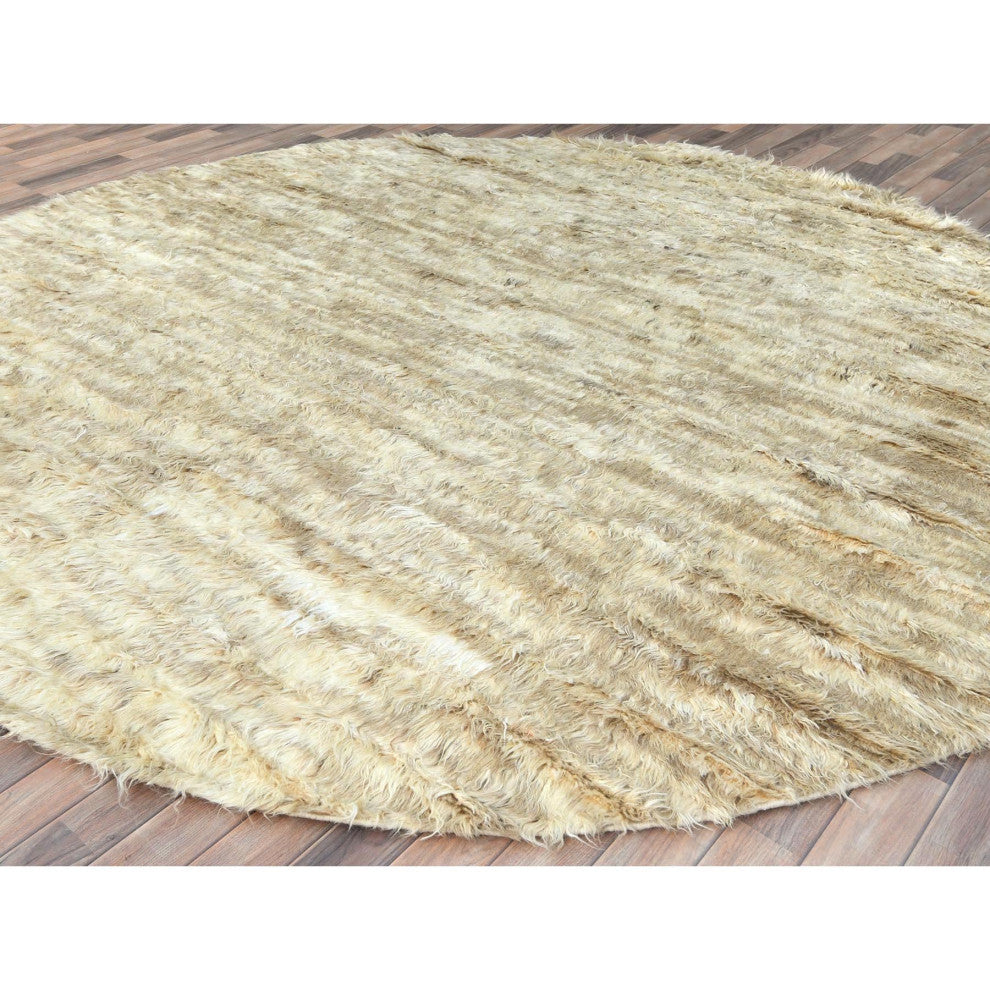 Ivory Ben Ourain Moroccan Berber Organic Wool Hand Knotted Round Rug 9'10"x10'