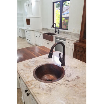 16" Round Hammered Copper Bar Sink With 2" Drain Size, 3.5"
