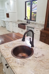 16" Round Hammered Copper Bar Sink With 2" Drain Size, 3.5"