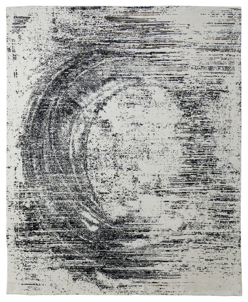 Eshwar R8928 Modern/Industrial/Global Rug, Black/White, 10'x14'