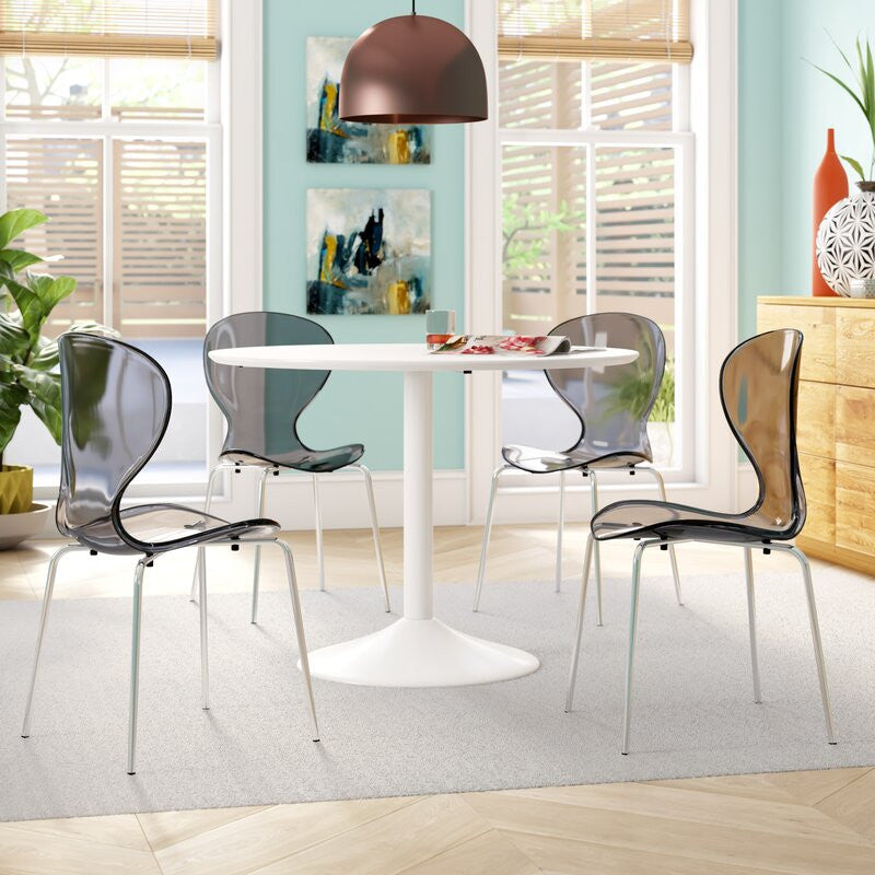 Stackable Plastic Dining Chair with Chrome Legs for Indoor and Outdoor Set of 4, Black