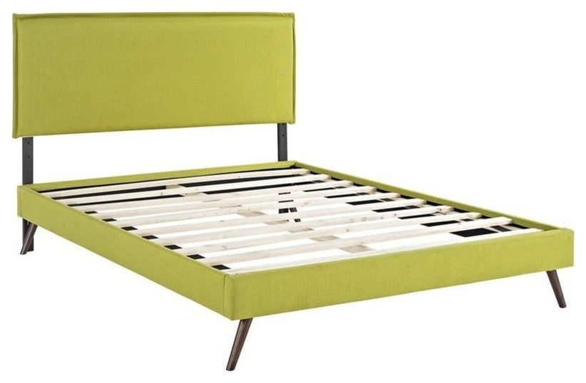 Modway Camille Queen Fabric Platform Bed With Round Splayed Legs, Wheatgrass
