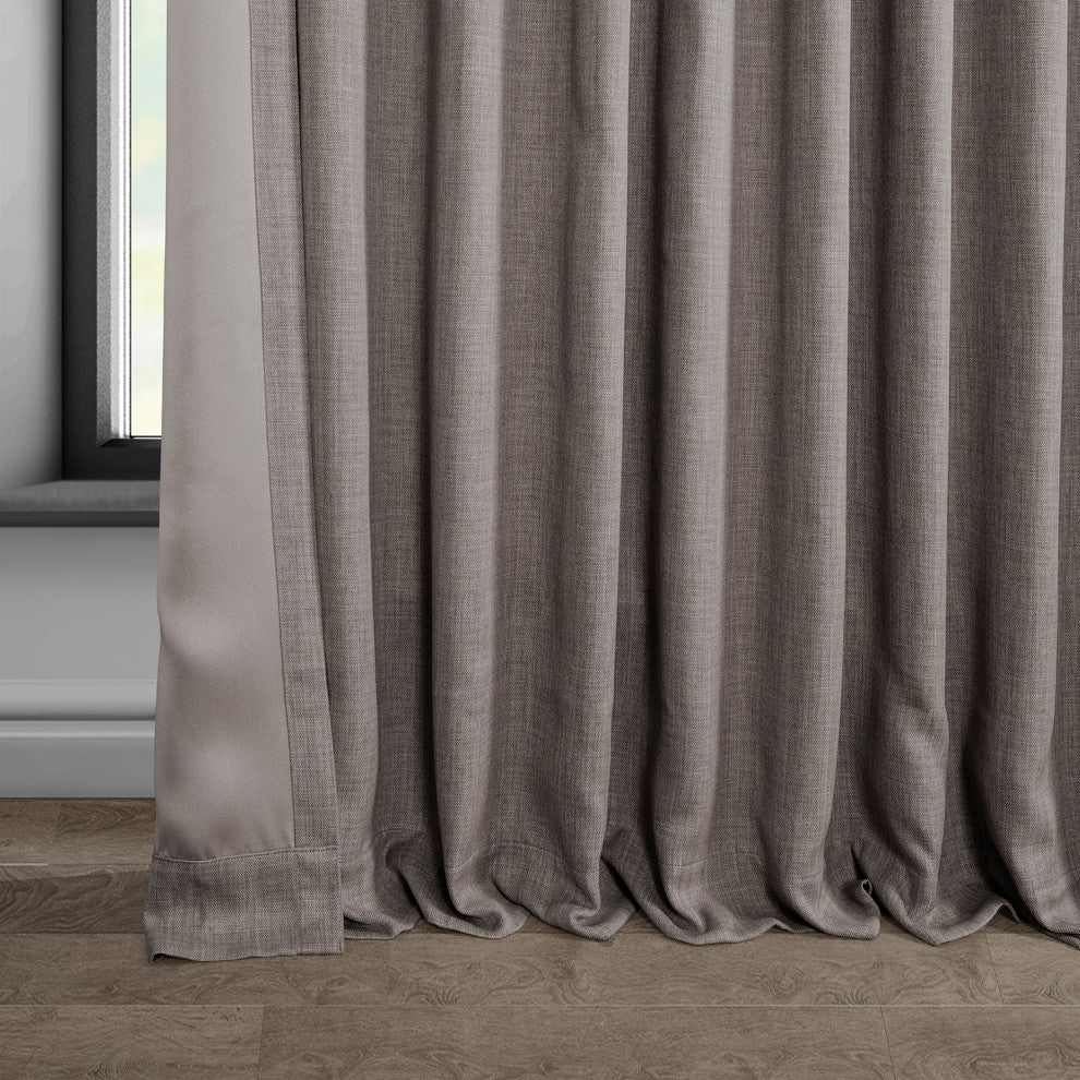 Faux Linen Extra Wide Room Darkening Curtain Single Panel, Mink, 100"x84"