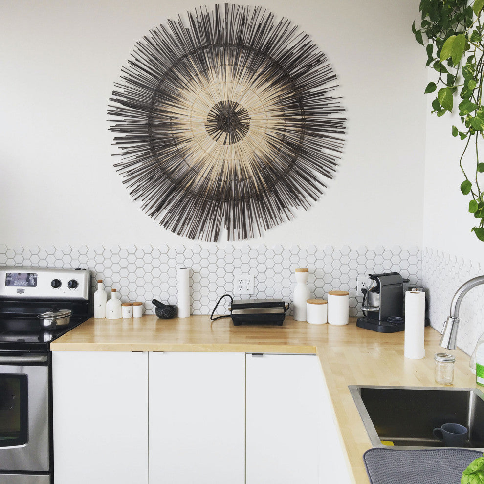 Global Crafts Sun Circle Wall Decor, Artisan Crafted, Malawi, Charcoal Burst