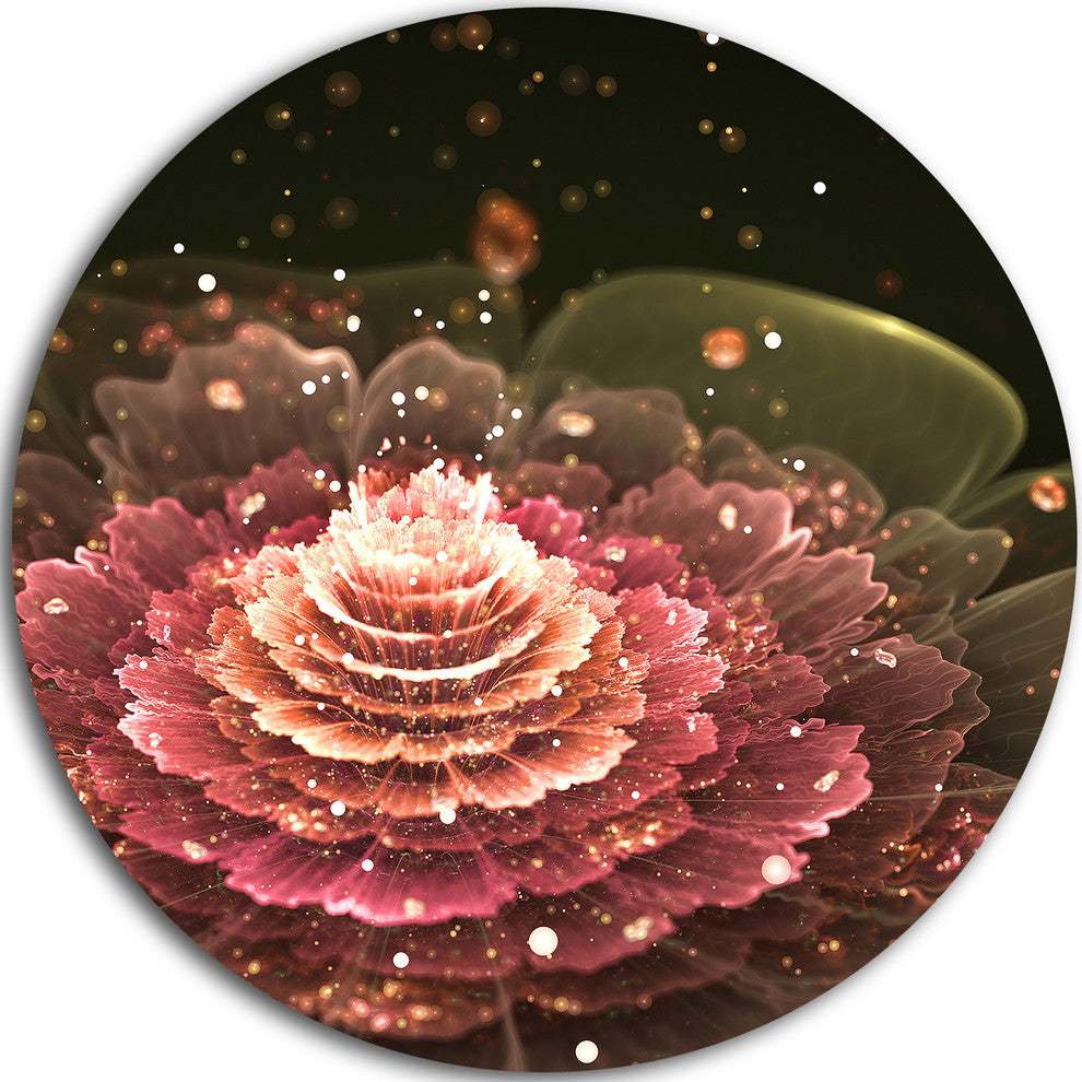 Fractal Abstract Pink Flower, Floral Digital Disc Metal Wall Art, 23"