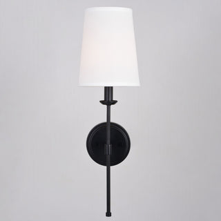 Camden 1 Light Matte Black Wall Sconce Fixture White Linen Fabric LED Compatible