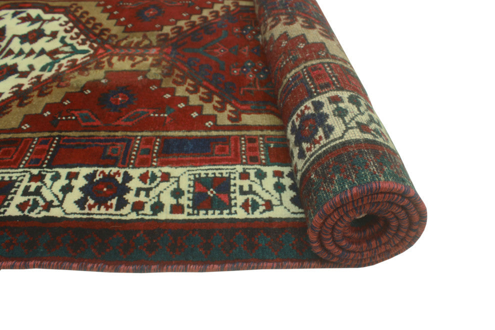 Fine Vintage Distressed Mohamet Red/Ivory Runner, 3'4x10'5