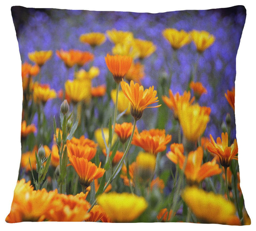 Yellow Orange Flower Garden Floral Throw Pillow, 16"x16"