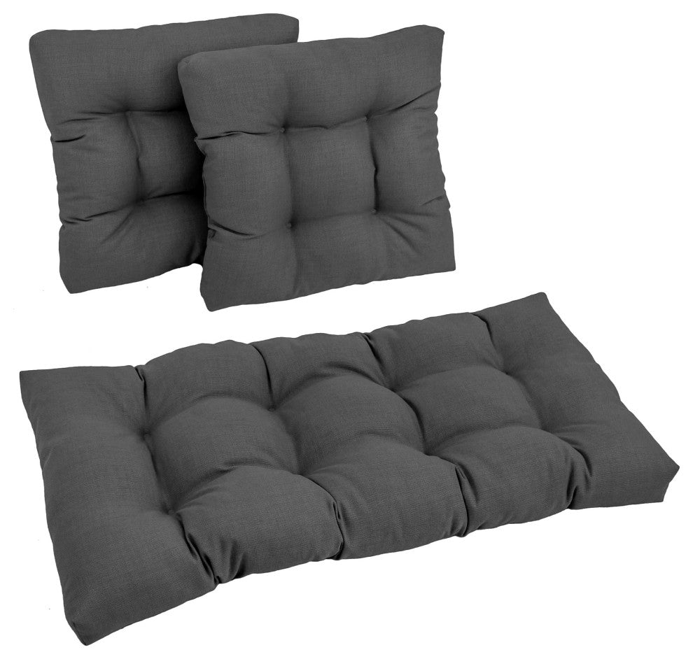Squared Solid Spun Polyester Tufted Settee Cushions, Set of 3, Cool Gray