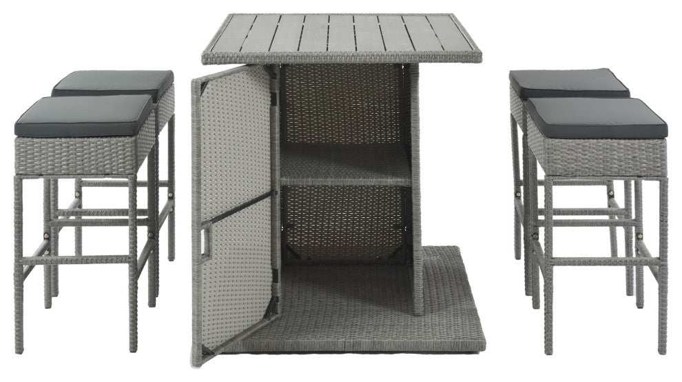 5 Pieces Outdoor Patio Rattan Dining Table Set With Storage Shelf