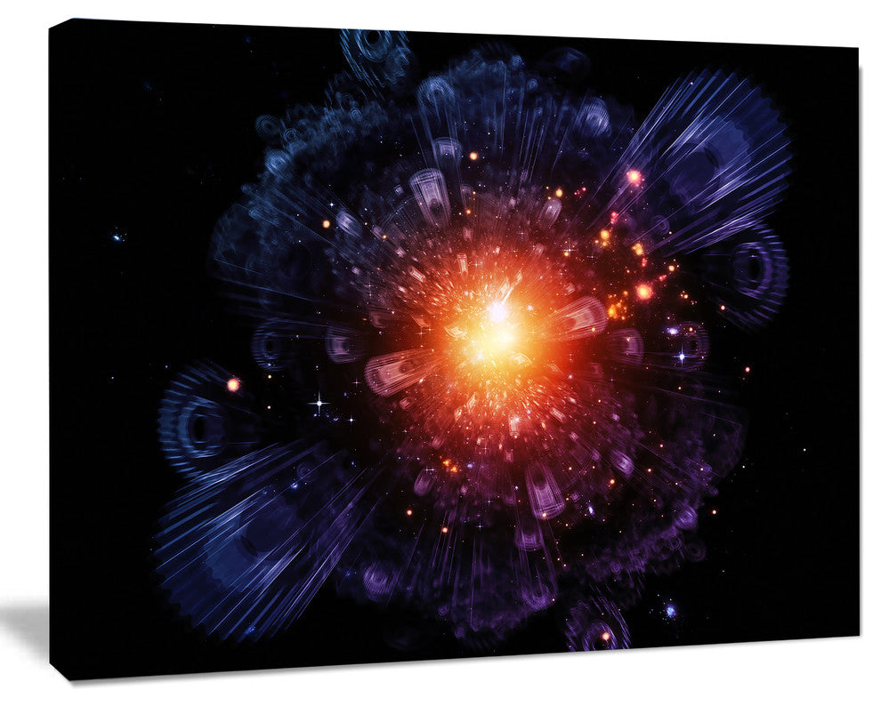 Abstract Fractal Gears and Lights, Flowers Canvas Wall Artwork, 60"x28"