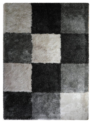 HAND TUFTED SHAG POLYESTER ECO-FRIENDLY AREA RUGS, Black Silver Color, Geometric