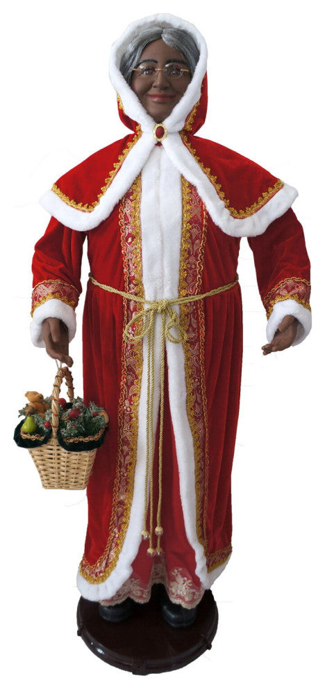 58" African American Dancing Mrs. Claus With Hooded Cloak and Basket