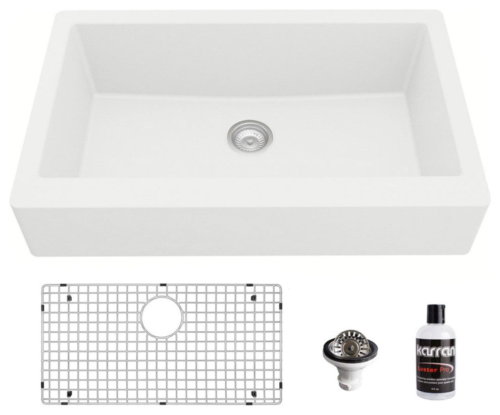 Karran Retrofit Farmhouse Quartz 34" Single Bowl Sink Kit, White
