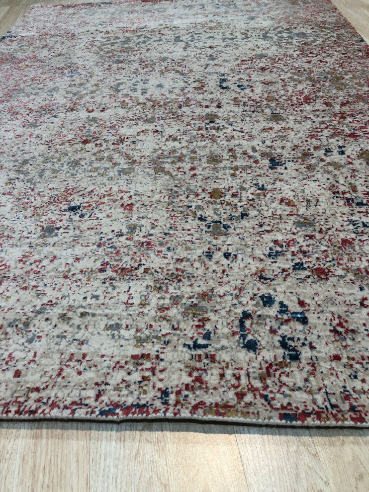 Ivory / Red Contemporary Modern Hand Crafted Area Rug